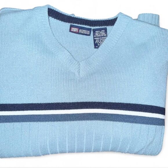 Men’s Vintage Large v-neck Faded Glory striped Fall Winter sweater - Picture 4 of 6